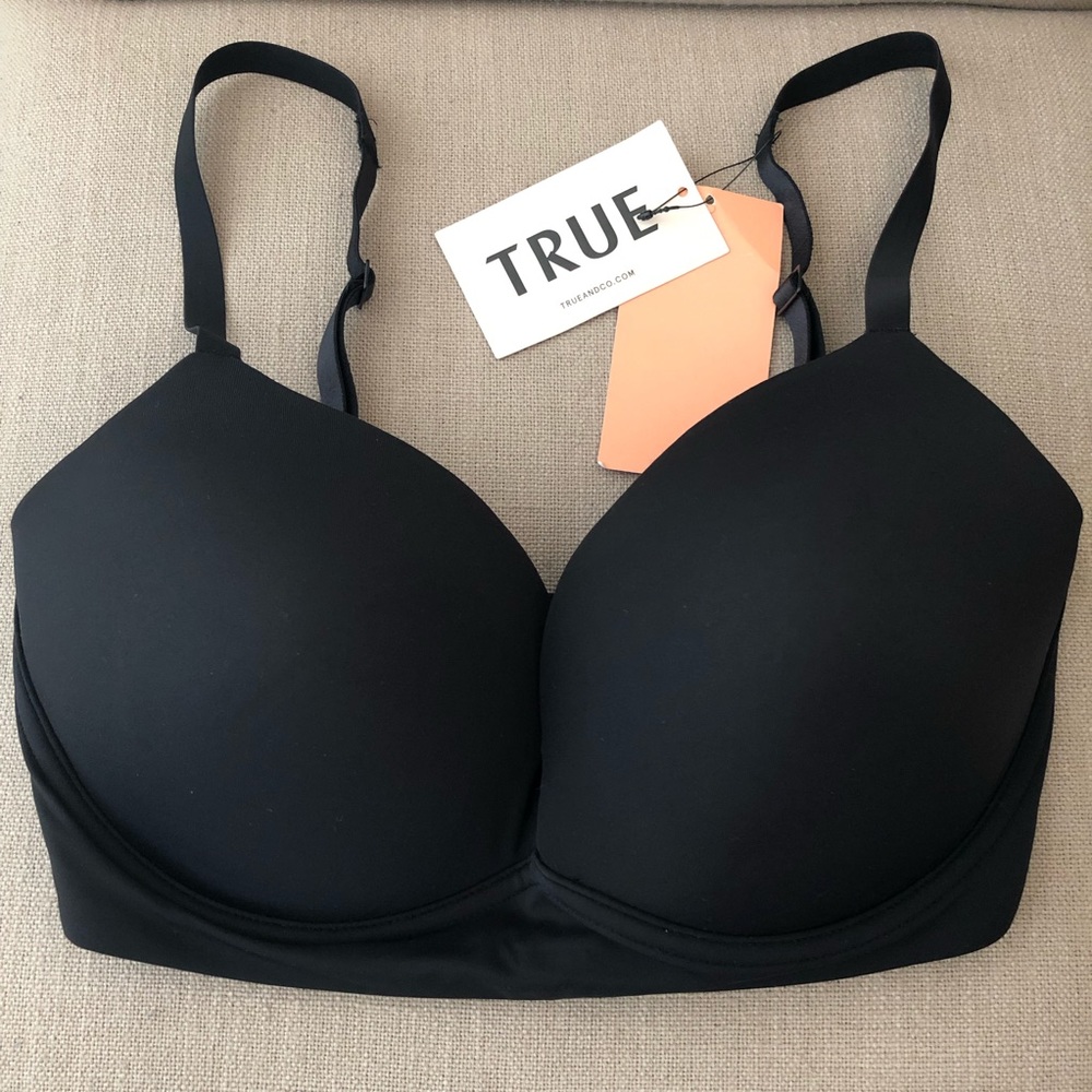 NWT True and Co Black Body Wire Free Bra 34 DD New